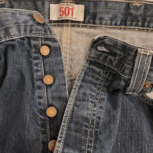 Levis Jeans Mens 38x30 Blue 501 Button Fly Straight Red Tab Casual